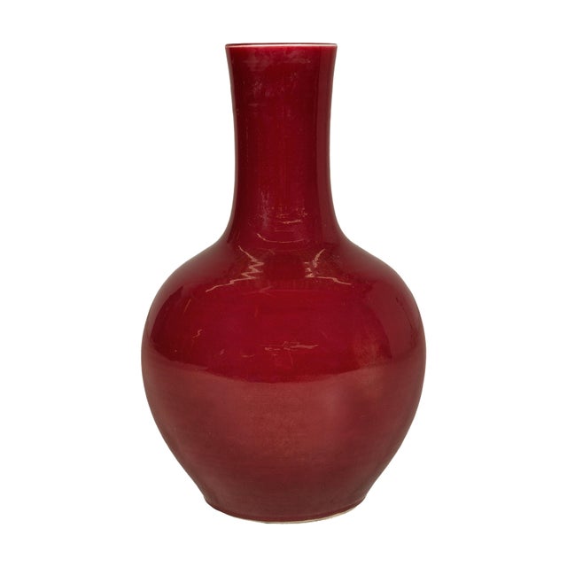 Oxblood Red Vintage Chinese Oxblood Porcelain Vase with Long Neck and Baluster Form For Sale - Image 8 of 16