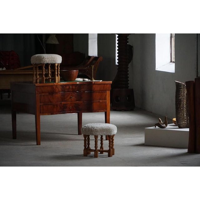 Wood Mid-Century Danish Oak Stools with Shearling Lambswool Upholstery, 1950s, Set of 2 For Sale - Image 7 of 15