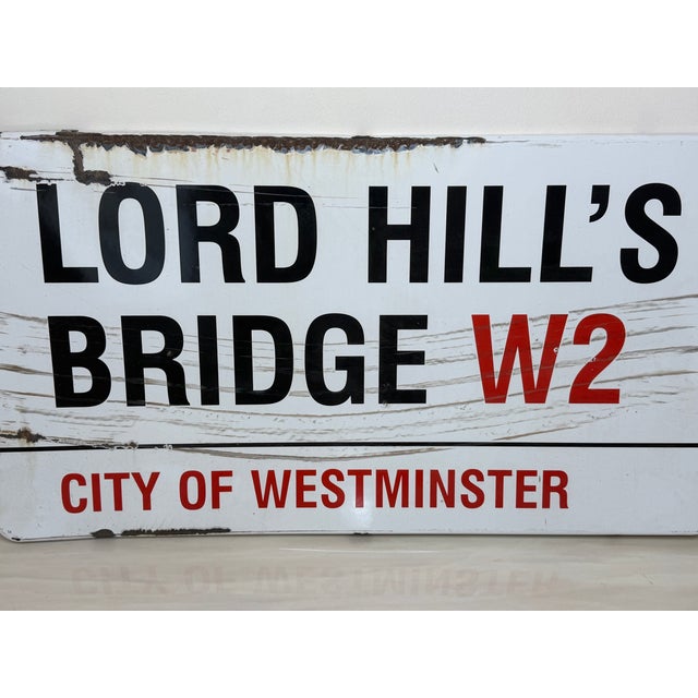Lord Hill’s Bridge W2 – Original City of Westminster Enamel Street Sign with Certificate (Sir Misha Black, c.1967)...