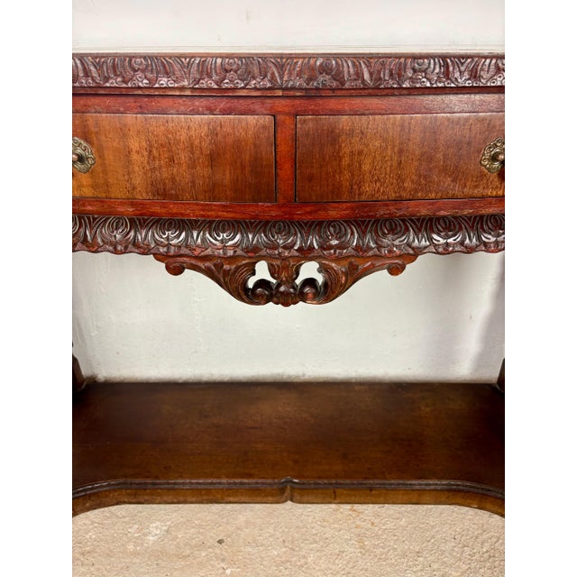 Brown 1940s Spanish Carved Console Table with Two Drawers For Sale - Image 8 of 11