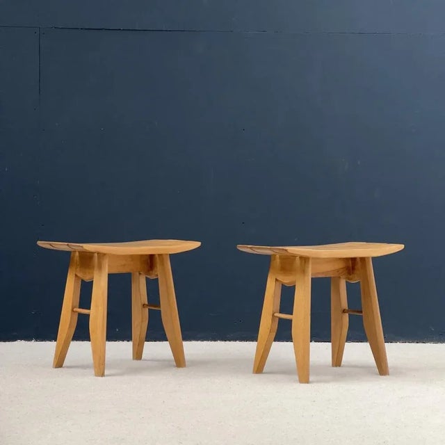 Set of Stools attributed to Guillerme and Chambron for Votre Maison, 1950s For Sale - Image 9 of 9