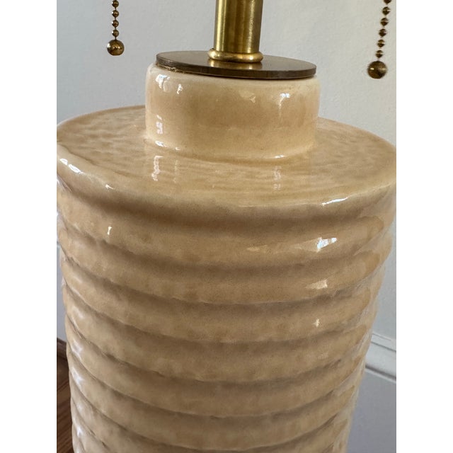 Ivory Baker Furniture Ceramic Ribbe Table Lamp W/ Shade Pair For Sale - Image 8 of 11