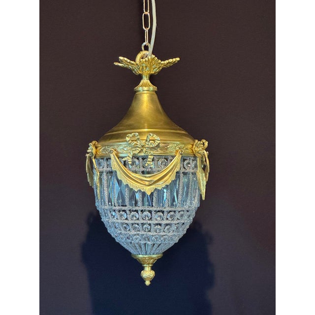 1970 Louis XVI Gold Bronze Crystal Lantern Light - 1 Pc For Sale - Image 12 of 12