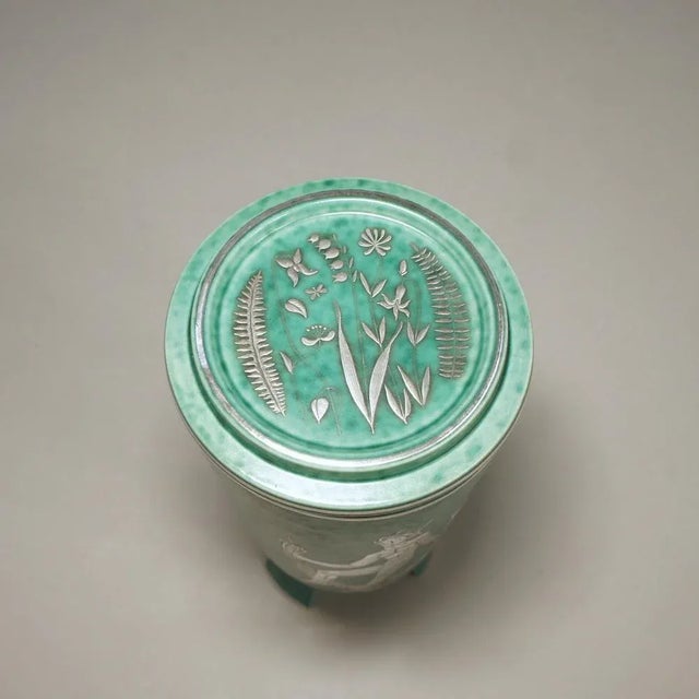 Gustavsberg Neo-Classical Lidded Stoneware Vase with Silver Decor by Wilhelm Kåge for Gustavsberg, Sweden, 1930s, Set of 2 For Sale - Image 4 of 8