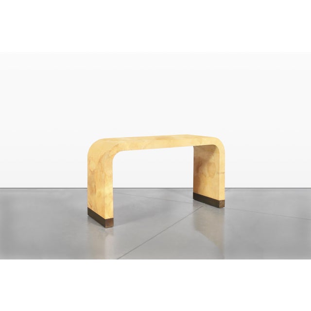 Wood Italian Goatskin Parchment “Waterfall” Console Table Attributed to Aldo Tura For Sale - Image 7 of 13