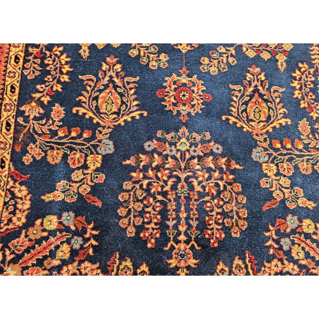 Antique Persian Mahajiran Sarouk Area Rug, Hand-Knotted Wool, Allover Floral Pattern, Navy & Red, 4x6 For Sale - Image 13 of 14