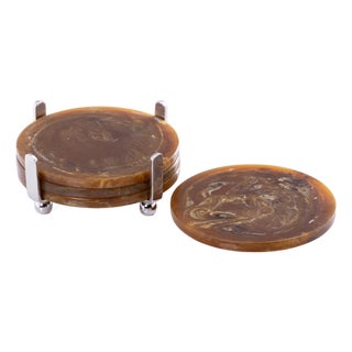 Spiga 4-Piece Set Amber Coasters on Nickel Stand For Sale