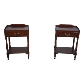 Pair of Henkel Harris Mahogany 2 Tier Nightstands For Sale