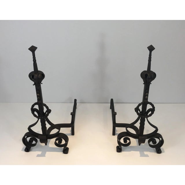 Wrought Iron Andirons, French, circa 1900 - A Pair For Sale - Image 11 of 13