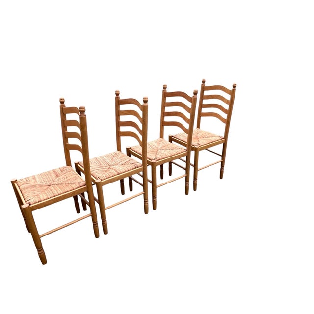 Brown Italian Country Ladder Back Dining Chairs With Woven Rush Seats – Set of 4 For Sale - Image 8 of 18