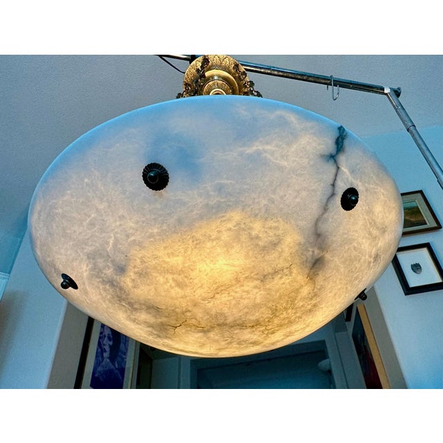 White Large French Directoire Style Alabaster Chandelier Pendant Light For Sale - Image 8 of 17
