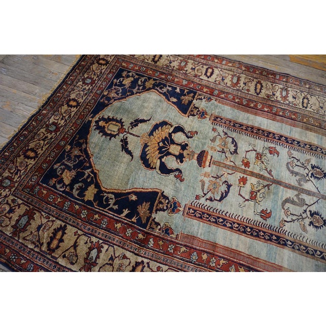 1870s Ivory Geometric Hand Knotted Antique Nw Persian Heriz Rug 4' X 6' Silk Carpet For Sale - Image 4 of 6