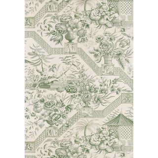 Schumacher Colonial Williamsburg Collection Chinoiserie Asian Toile Jade Green Color Wallpaper - 4 Double Rolls For Sale
