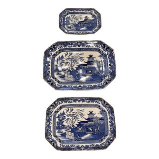 Antique Burliegh Ware Blue Willow Platters 3 in Graduated Sizes For Sale