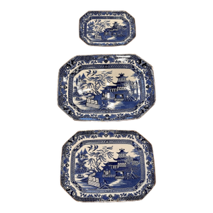 Antique Burliegh Ware Blue Willow Platters 3 in Graduated Sizes