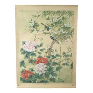 Large 1980s Tai Ling Silk Painting – "Bluebirds and Peonies" After Giuseppe Castiglione