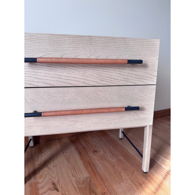 Pair of Four Hands Rosedale Nightstands in Yucca Oak With Leather Accents – Excellent Condition For Sale - Image 6 of 11