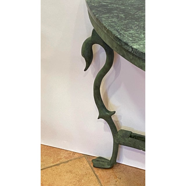 Metal Vintage Mid Century French Wrought Iron With a Verdigris Bronze Finish Demi-Lune Console Table For Sale - Image 7 of 13
