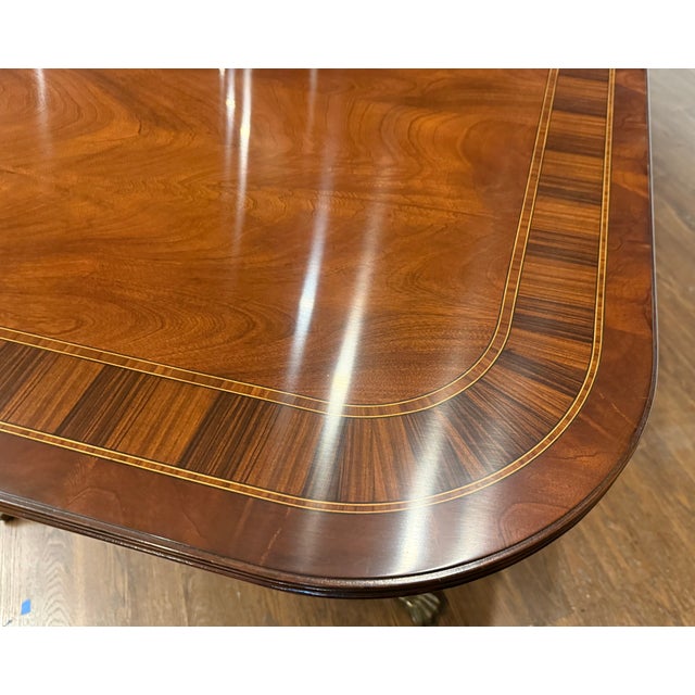 Traditional Multi-Banded Double Pedestal Mahogany Dining Table by Leighton Hall - Showroom Sample For Sale - Image 14 of 18
