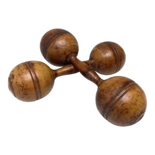 Pair of Antique Turned Wood Dumbbells For Sale