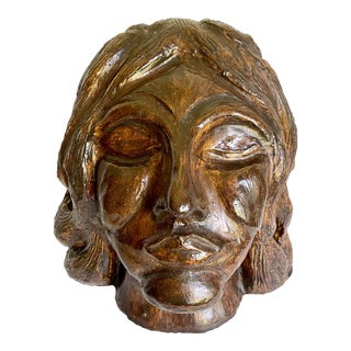 Mid-Century Original Portrait Sculpture of Woman With Faces in Hair For Sale