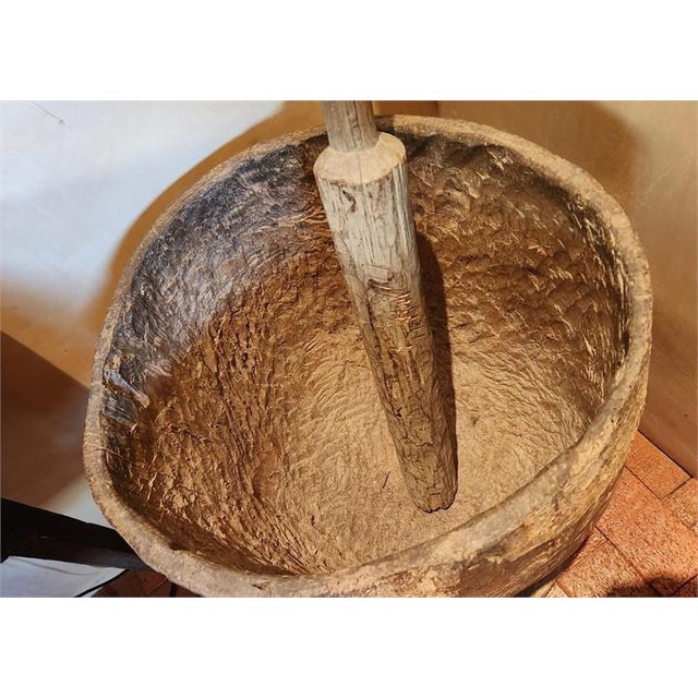 Large Antique Hand-Carved Wooden Mortar and Pestle For Sale - Image 9 of 9