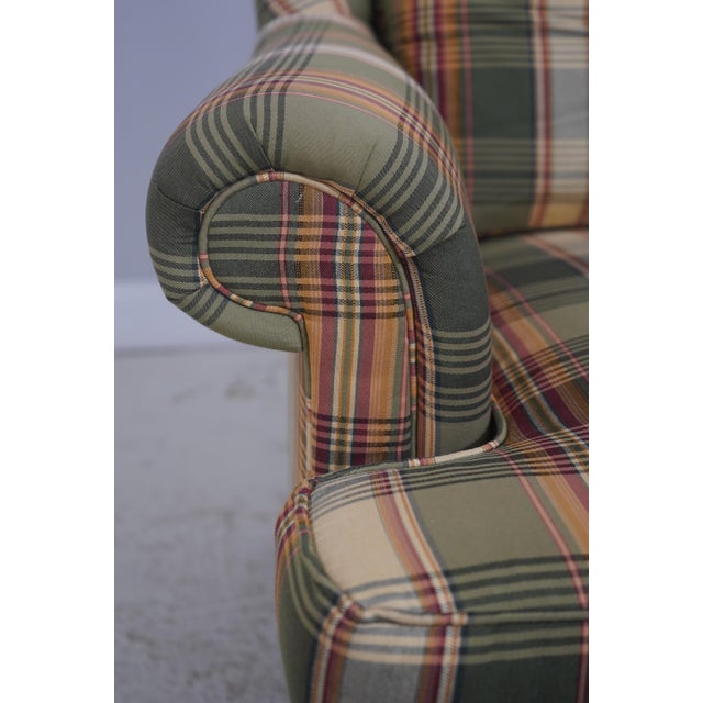 Southwood Plaid Upholstered Country Wing Chair & Ottoman For Sale - Image 9 of 18