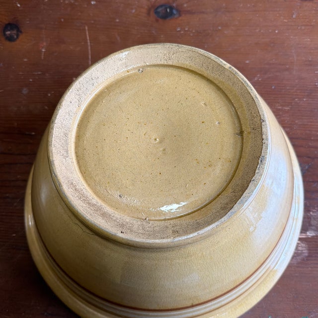 Yellow Antique Farmhouse Yellowware Large Mixing Bowl, With Brown and Cream Banding, Circa 1850's For Sale - Image 8 of 12