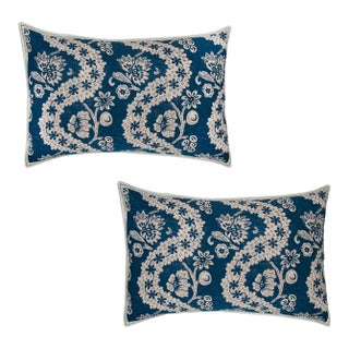 Pair of Large 16 X 24 Linen-Cotton Blend Pillow Cushions - Oratorio Pattern by Antoinette Poisson For Sale