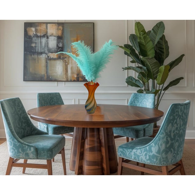 Zareh Orange Art Glass Fazzoletto Vase With Green Blue Swirl For Sale - Image 9 of 18