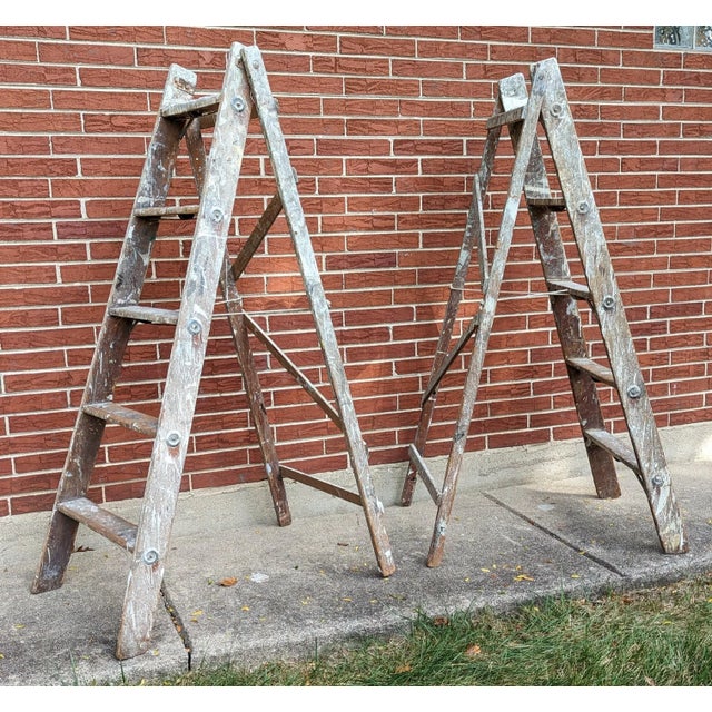 Boho Chic Pair of Antique Painter’s Ladder Set – Circa 1930s For Sale - Image 3 of 4