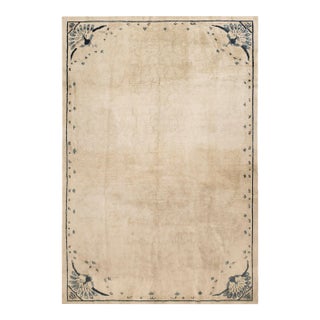 1930s Beige Open Solid Antique Chinese Peking Rug 6' 2" X 9' 0" Handknotted Wool Carpet For Sale