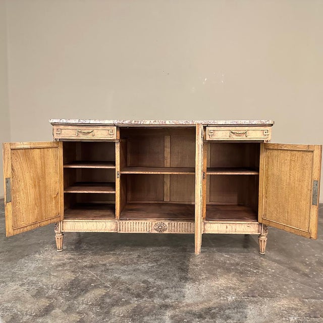 Antique French Louis XVI Marble Top Step-Front Buffet in Stripped Oak For Sale - Image 16 of 18