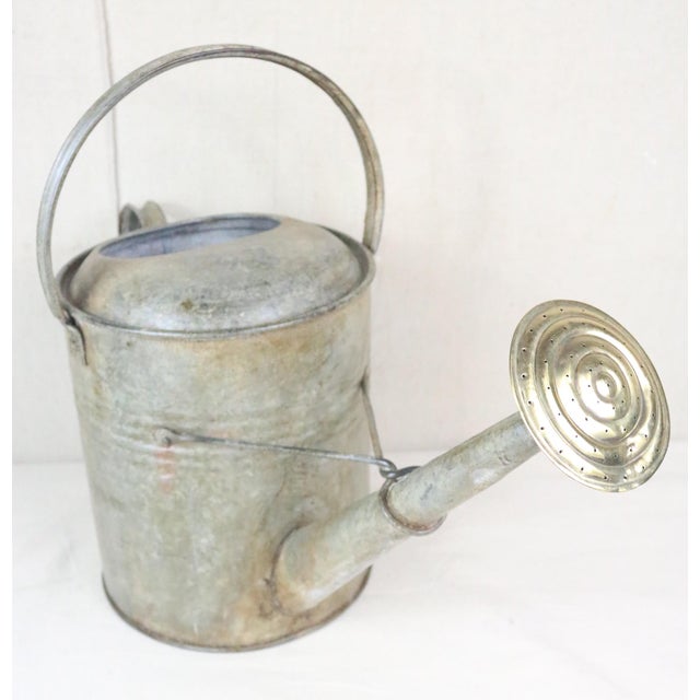 A traditional English garden watering can. It is made of iron with a brass water rose and has been professionally cleaned...