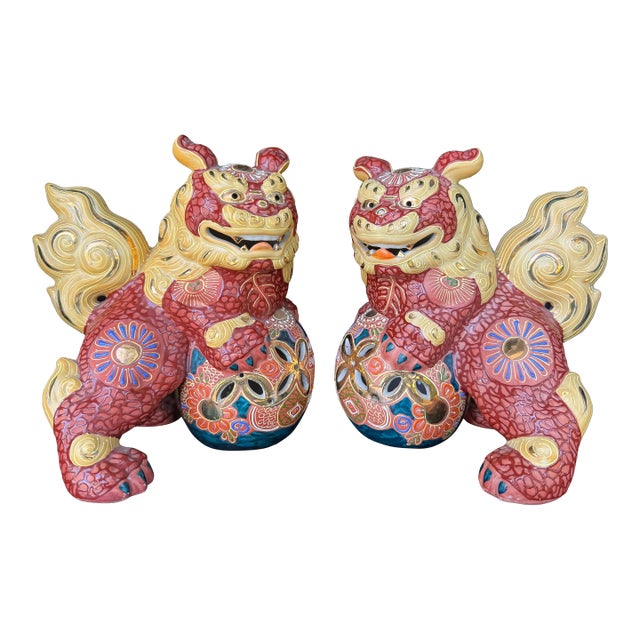 1960s Japanese Kutani Foo Dog Lions- a Pair For Sale