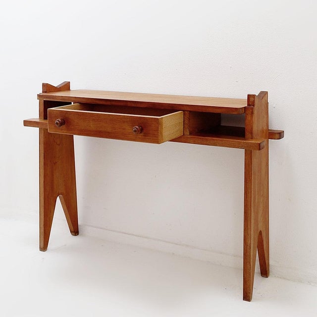 Wood Oak Console Table attributed to Guillerme et Chambron, 1950s-1960s For Sale - Image 7 of 16