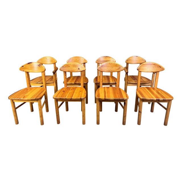 Vintage Pine Dining Chairs, 1980s, Set of 8 For Sale