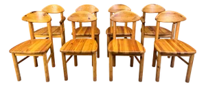 Vintage Pine Dining Chairs, 1980s, Set of 8