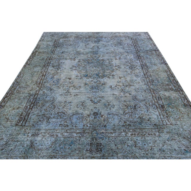 Persian Vintage Persian Overdyed Handmade Medallion Blue Wool Rug For Sale - Image 3 of 11