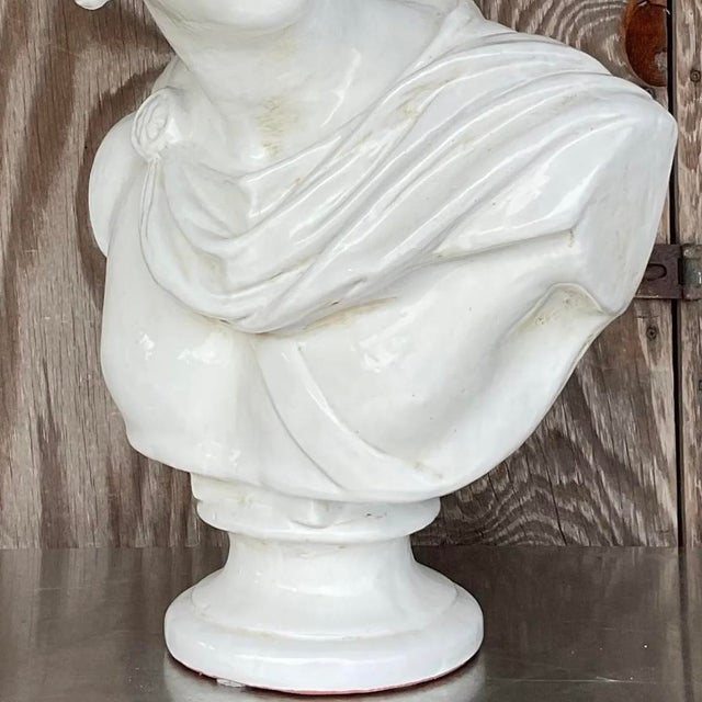 Vintage Boho Global Views Glazed Terra Cotta Bust For Sale - Image 10 of 13