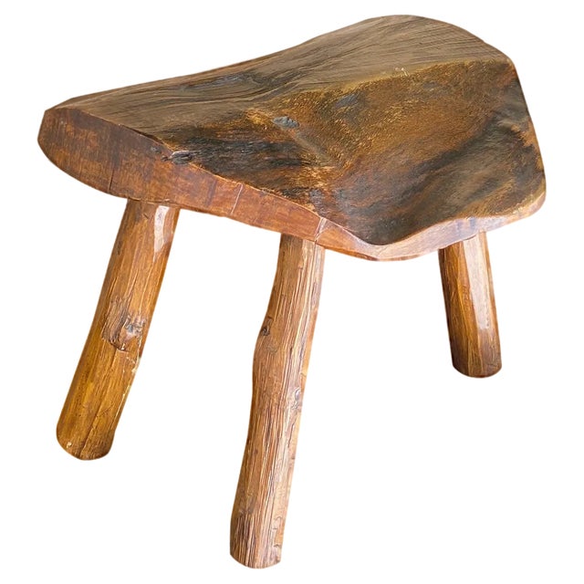 Brutalist Wood Footstool, France, 1950s For Sale