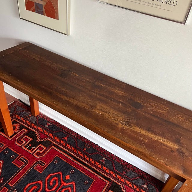 1980s Farmhouse Wood Console Table Rustic Pine For Sale In West Palm - Image 6 of 7