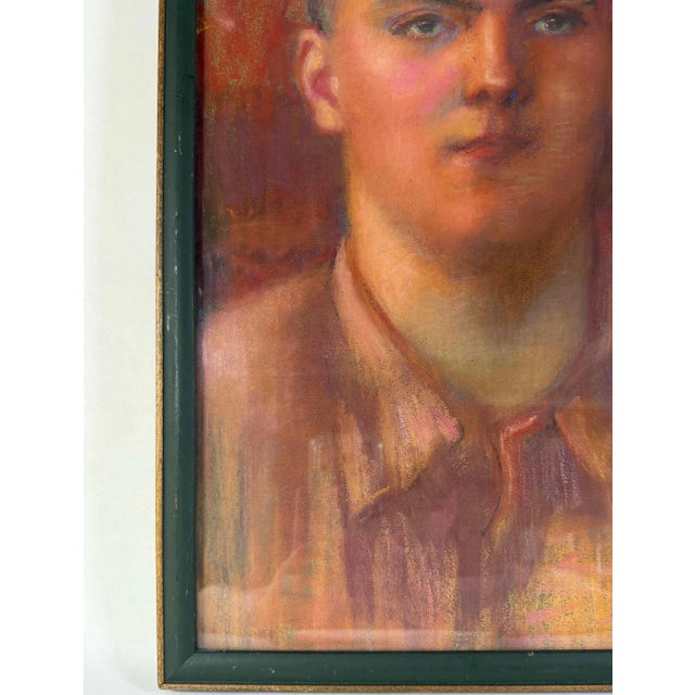 Vintage Mid 20th Century Modern Pastel Drawing Portrait of a Man For Sale - Image 4 of 6
