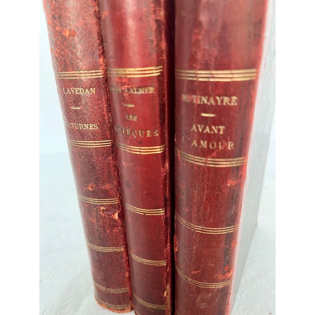 Antique French Red Leather Bound Books - Set of 3 For Sale In Dallas - Image 6 of 12