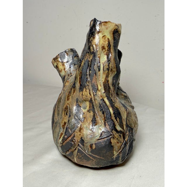 Vintage Handmade Brutalist American Pottery Anatomical Heart Shaped Vase For Sale - Image 11 of 13