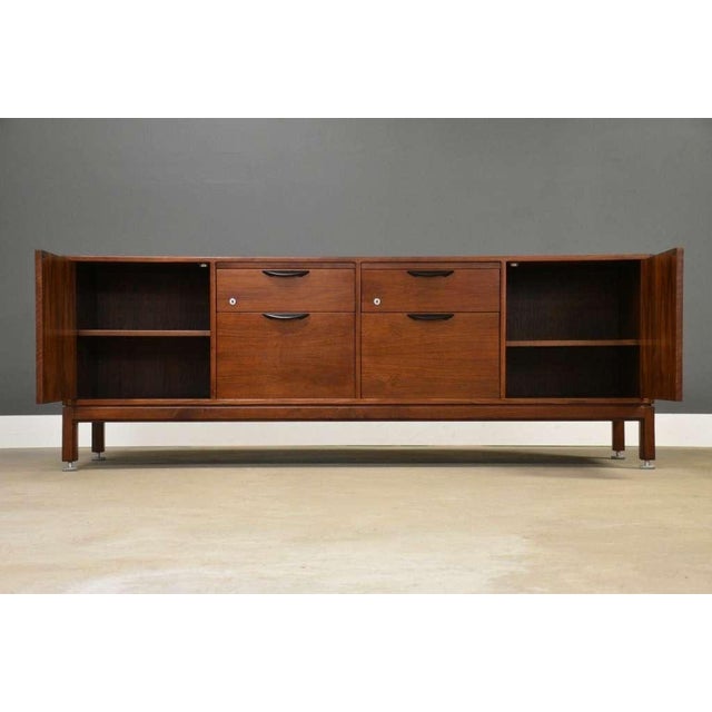 Mid-Century Modern Refinished Jens Risom 78” Walnut Credenza For Sale - Image 3 of 12