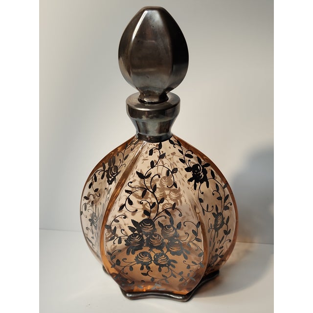 Vintage Bohemian Pink Glass Crystal Silver Plate Decanter Shot Glass Aperitif Set- 7 Pieces For Sale In Philadelphia - Image 6 of 13