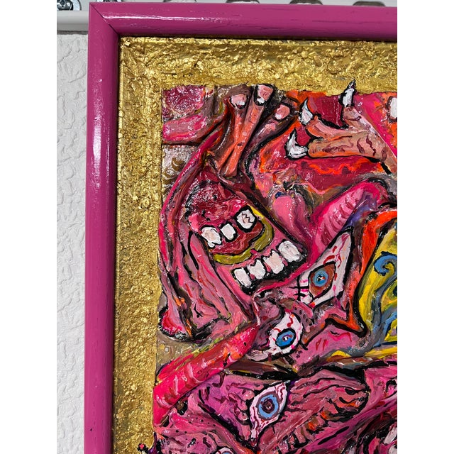 Pink 3d Abstract Acrylic Painting on Canvas by Serg Graff "Funny Critters", Coa For Sale - Image 8 of 13