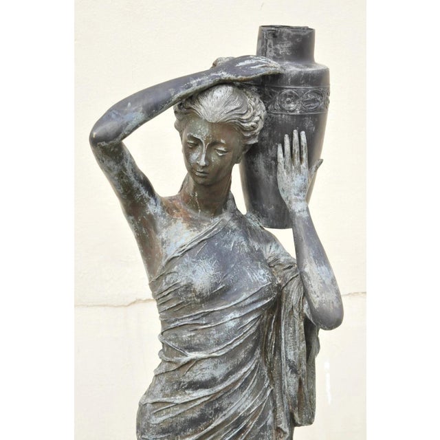 American Mid 20th Century Bronze Figural Large 71" Garden Water Fountain "Dione the Divine Goddess" Statue For Sale - Image 3 of 12