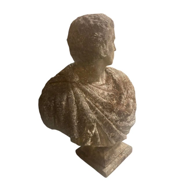 1980s Antique English Neoclassical Cast Stone Bust on Sandstone Plinth For Sale - Image 5 of 12